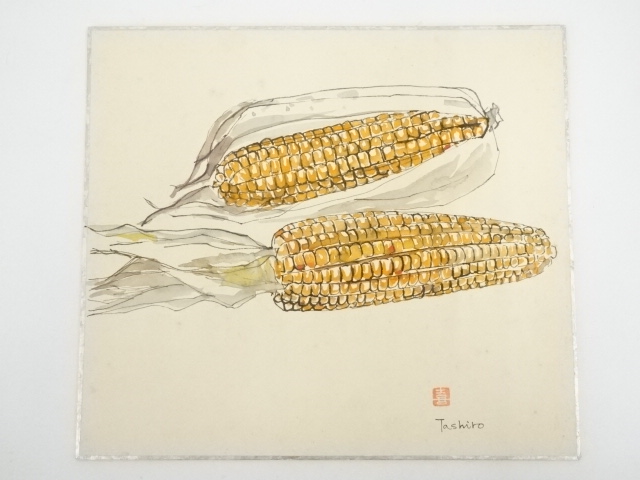 JAPANESE ART / HAND PAINTED SHIKISHI / CORN